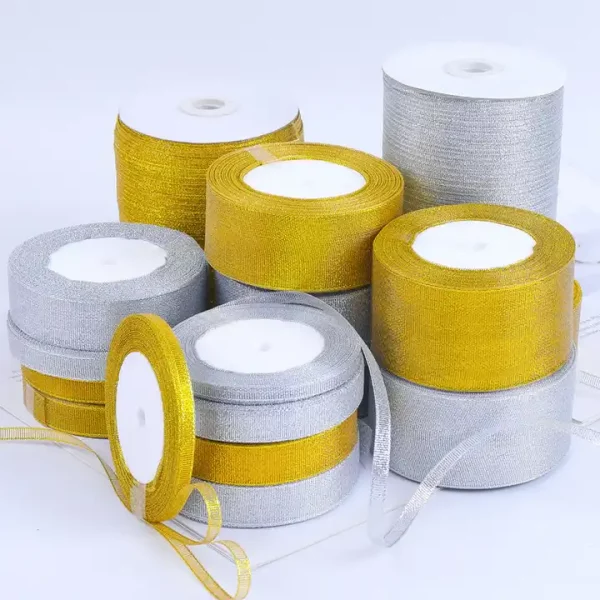 Factory Sale Packing Accessory Various Width Glitter Ribbon Golden Sparkle Glitter Ribbon for Decoration - Image 6