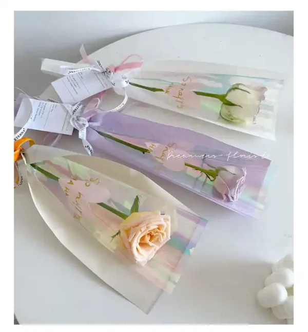 Single rose fresh floral OPP bag Wrapping Paper translucent solid colors waterproof korean flower sleeve - Image 4