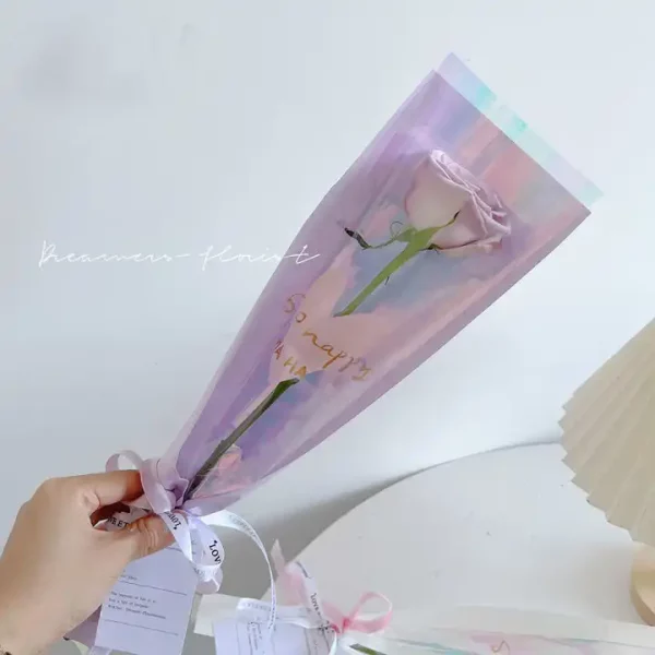 Single rose fresh floral OPP bag Wrapping Paper translucent solid colors waterproof korean flower sleeve - Image 2