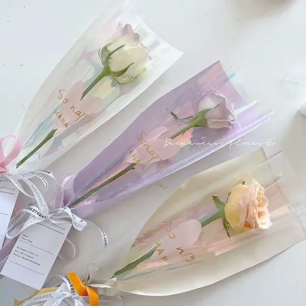 Single rose fresh floral OPP bag Wrapping Paper translucent solid colors waterproof korean flower sleeve - Image 3