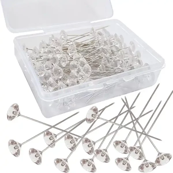 Flower Floral Diamond Rhinestones Pins Crystal Head Clear Straight Pins for Wedding Bridal Hair Accessories Jewelry Decoration