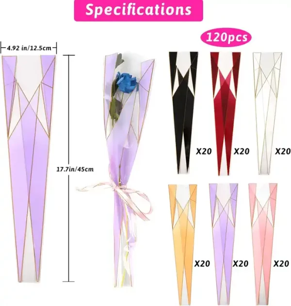 Single Flower Sleeves Wrapping Bags Single Rose Florist Bouquet Packaging Bags for Floral Arrangement Supply Wedding - Image 2