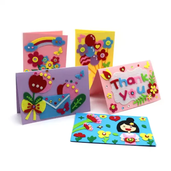 DIY merry christmas thank u greeting cards with felt fabric decoration