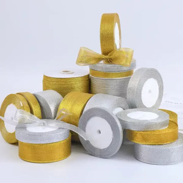 Factory Sale Packing Accessory Various Width Glitter Ribbon Golden Sparkle Glitter Ribbon for Decoration - Image 3