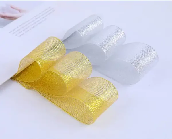 Factory Sale Packing Accessory Various Width Glitter Ribbon Golden Sparkle Glitter Ribbon for Decoration - Image 7