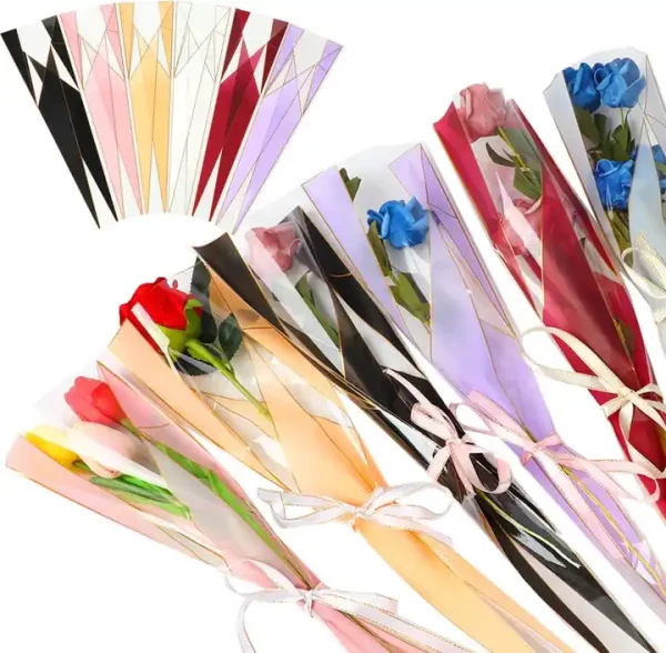 Single Flower Sleeves Wrapping Bags Single Rose Florist Bouquet Packaging Bags for Floral Arrangement Supply Wedding