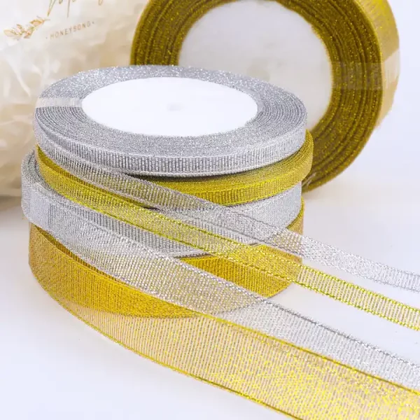 Factory Sale Packing Accessory Various Width Glitter Ribbon Golden Sparkle Glitter Ribbon for Decoration - Image 5