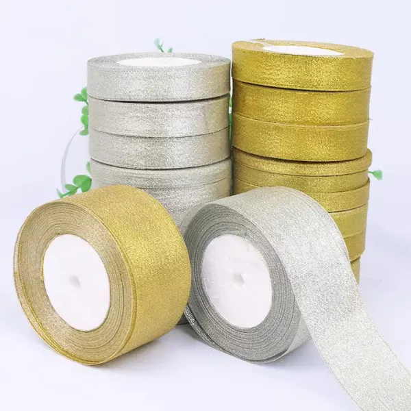 Factory Sale Packing Accessory Various Width Glitter Ribbon Golden Sparkle Glitter Ribbon for Decoration - Image 2